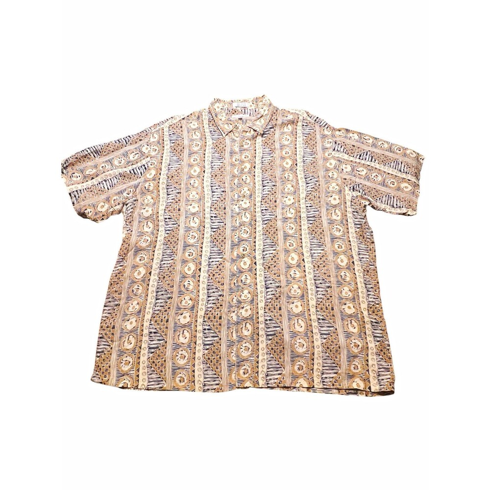Pierre Cardin Men's XL Vintage Geometric Abstract 100% Rayon Button Up Shirt